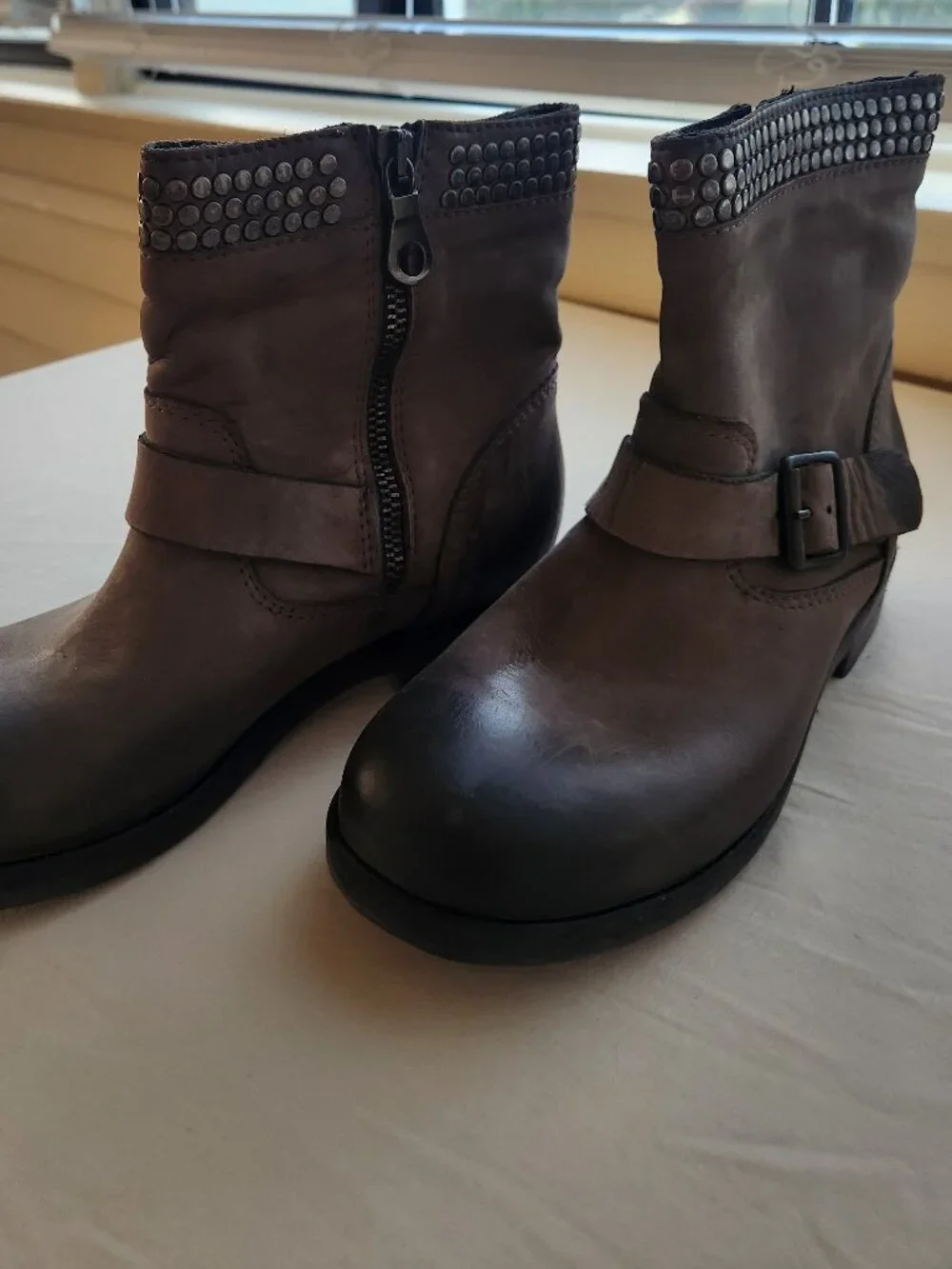 Italian Leather Distressed Ankle Boots Buckle Booties Size 36 / 6